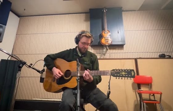 Scott Mathson recording Hold You Dear on his Dad's 12-string acoustic guitar